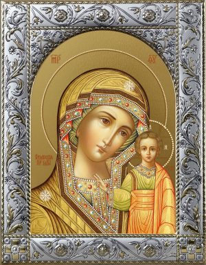 Купить Казанскую икону Божьей Матери в окладе