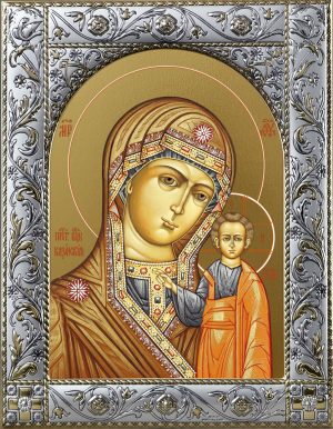 Купить Казанскую икону Божьей Матери в окладе