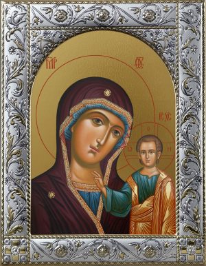 Образ Казанской иконы Божией Матери в окладе