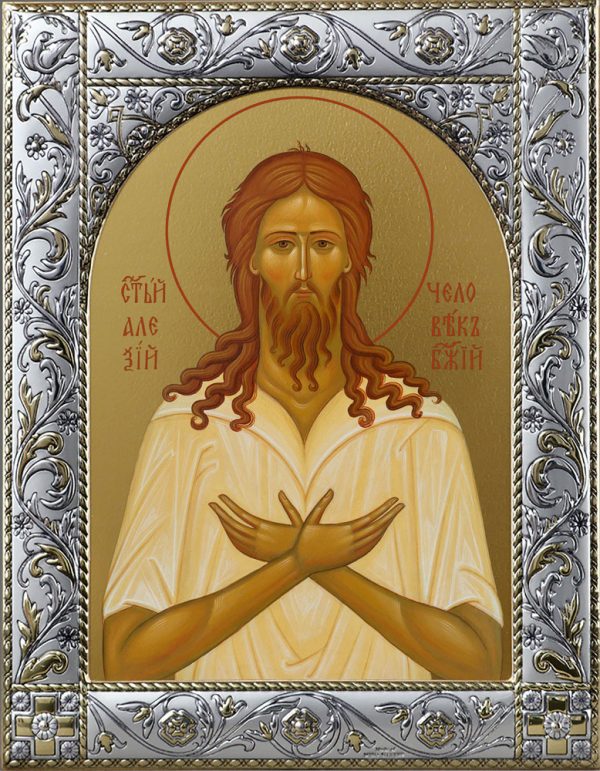 Икона Алексий, человек Божий преподобный в окладе