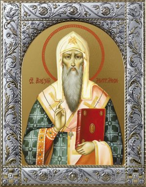 Икона Алексий, митрополит Московский, святитель, чудотворец икона в окладе