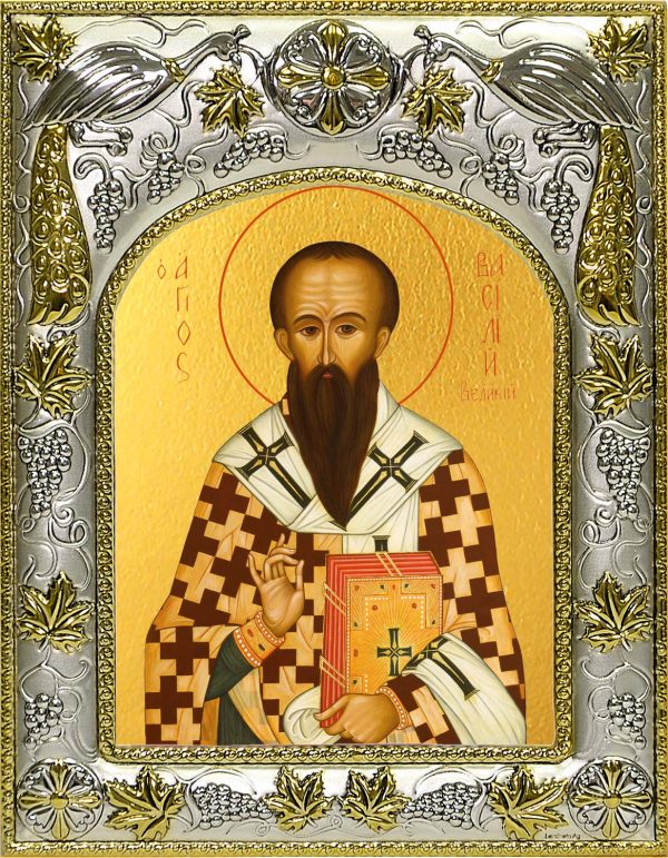 Икона святого святителя Василия Великого в окладе