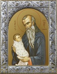 Купить икону Стилиан преподобный в окладе