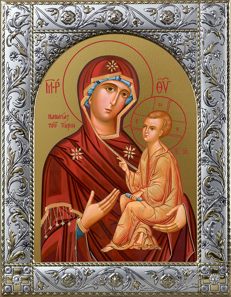 Тихвинская икона Божией Матери в окладе