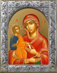 Троеручица икона Божией Матери, икона в окладе