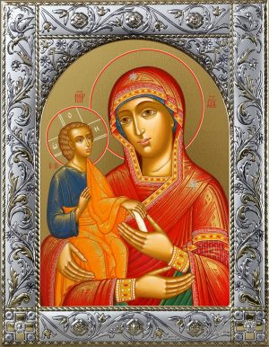 Троеручица икона Божией Матери, икона в окладе