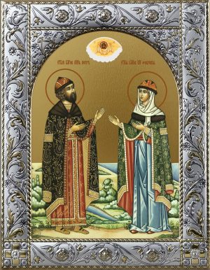 Икона Петр и Феврония благоверные икона в окладе