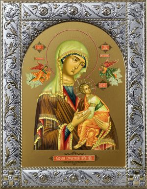 Страстная икона Божией Матери в окладе