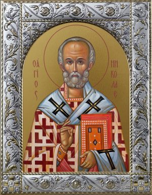 Икона Николай чудотворец, архиепископ Мир Ликийских, святитель в окладе