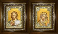 купить Венчальную пару икон Господь Вседержитель и Казанская Божья Матерь в киотах