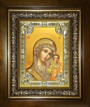 купить икону Казанской Божьей Матери в окладе и киоте