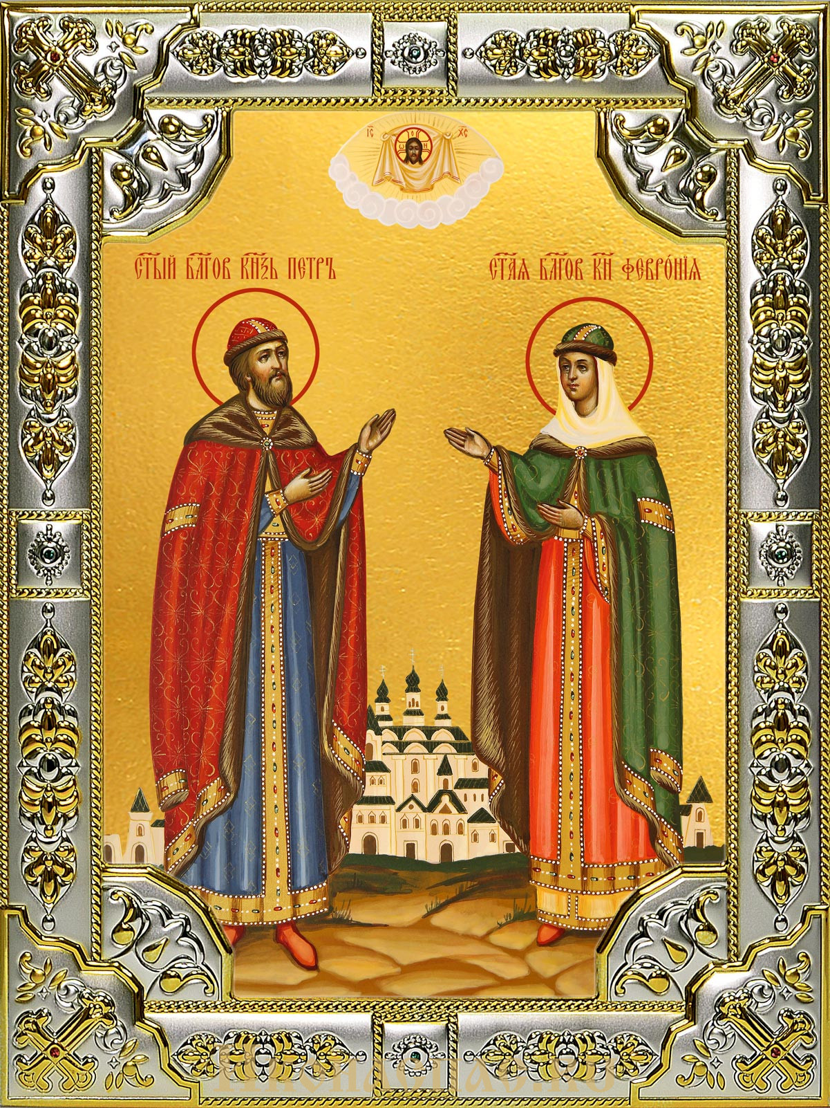 Икона Петр и Феврония благоверные, 18х24 см, в окладе B-6095