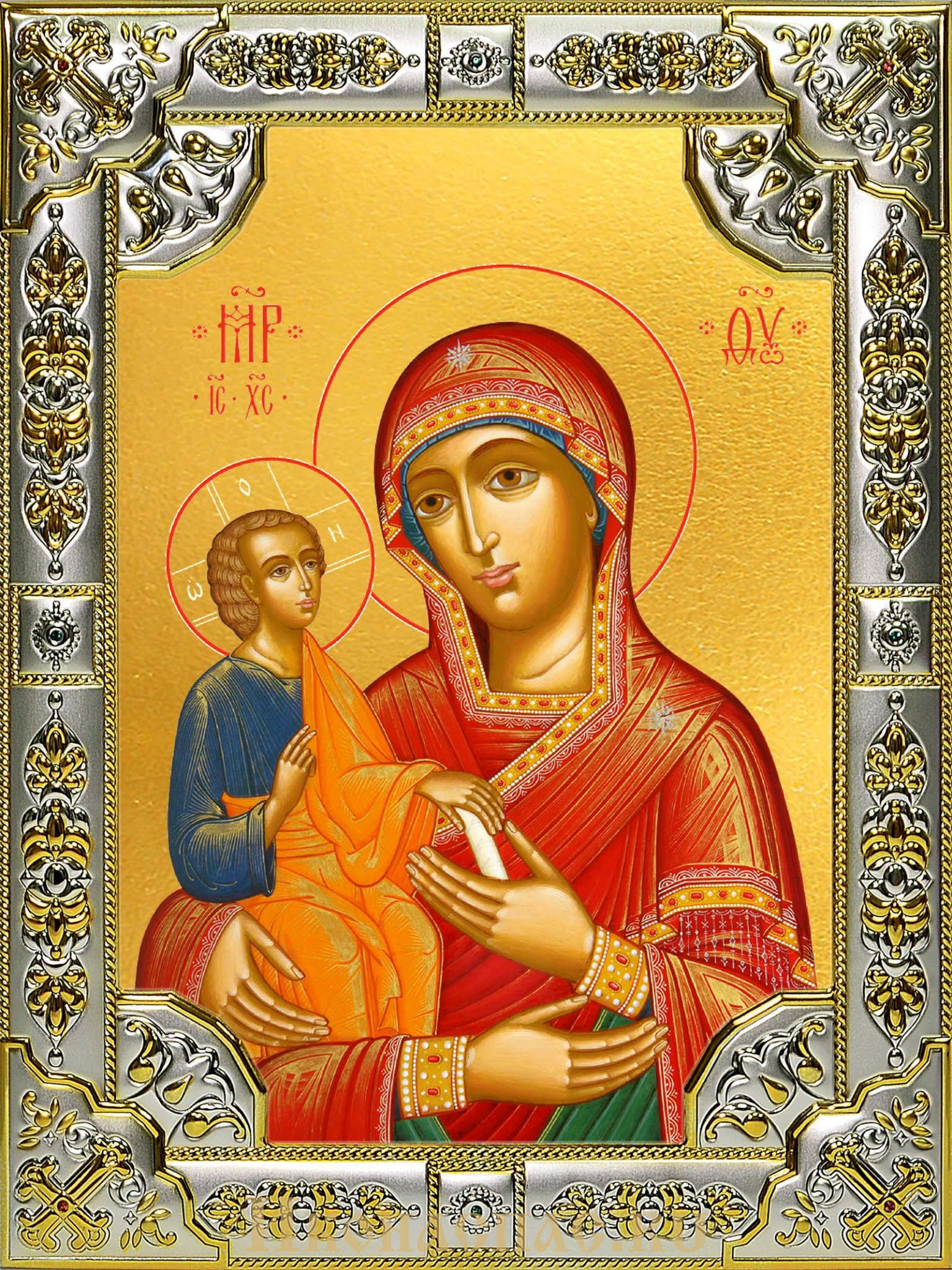 Икона Троеручица икона Божией Матери, 18x24 см, в окладе B-295