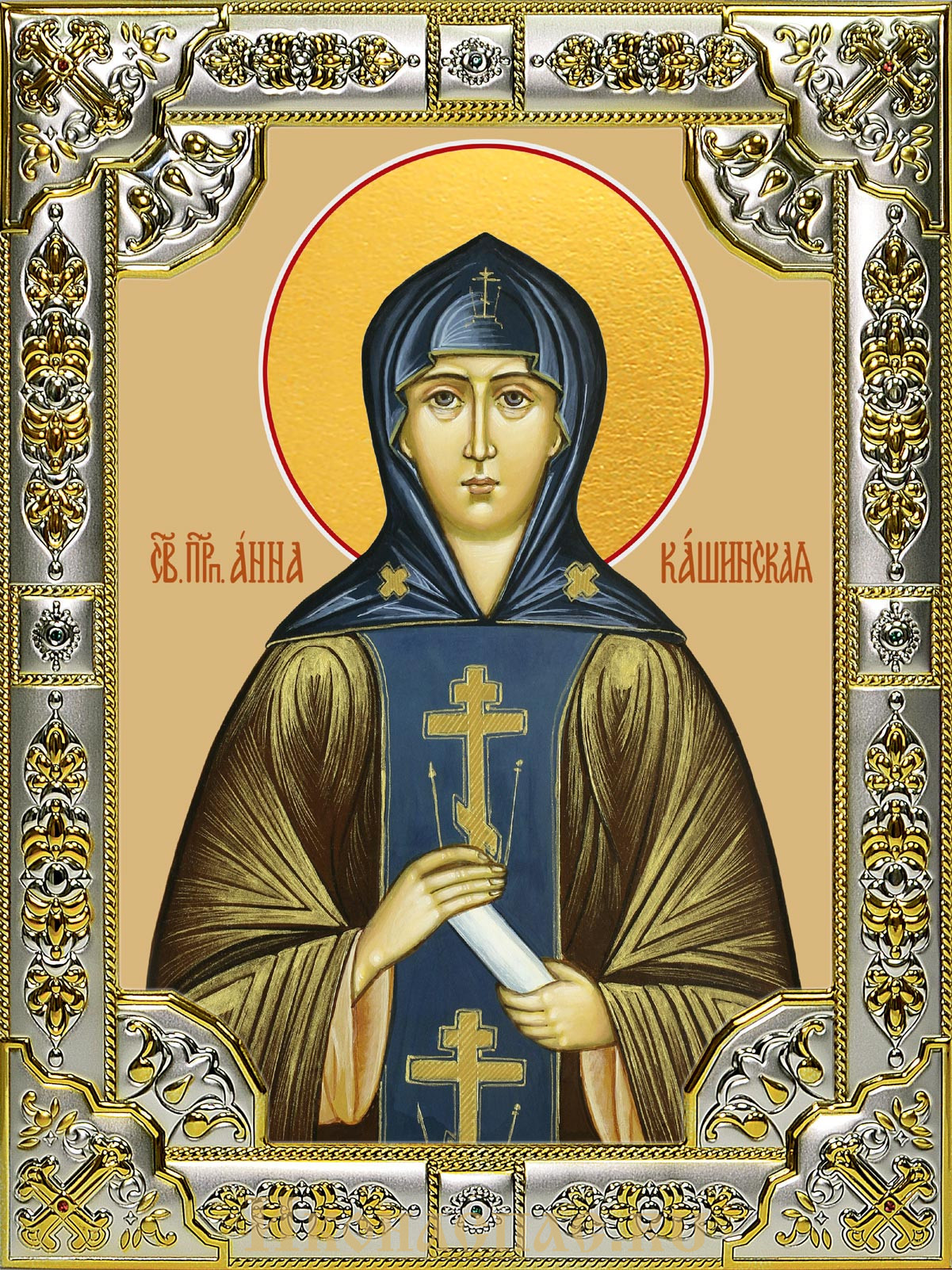 Икона Анна Кашинская благоверная великая княгиня, 18х24 см, в окладе B-454