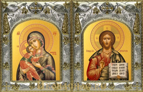 Венчальная пара икон Господь Вседержитель и Владимирская икона Божьей Матери