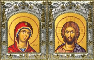 Венчальная пара икон Господь Вседержитель и Деисусная икона Божьей Матери