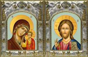 купить венчальную пару икон Господь Вседержитель и Казанская икона Божьей Матери