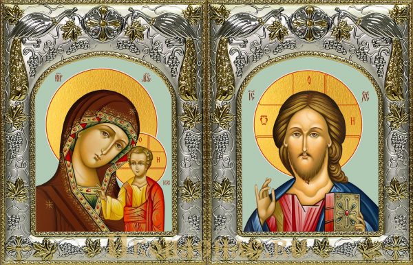 купить венчальную пару икон Господь Вседержитель и Казанская икона Божьей Матери
