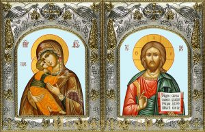 купить венчальную пару икон Господь Вседержитель и Владимирская икона Божьей Матери