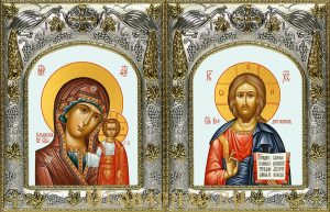 Венчальная пара икон Господь Вседержитель и Казанская икона Божьей Матери