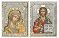 купить венчальную пару икон Господь Вседержитель и Казанская икона Божьей Матери итальянского производства