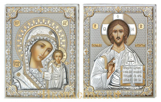 купить венчальную пару икон Господь Вседержитель и Казанская икона Божьей Матери итальянского производства