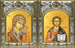 Венчальная пара икон Господь Вседержитель и Казанская икона Божьей Матери