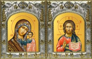 Венчальная пара икон Господь Вседержитель и Казанская икона Божьей Матери