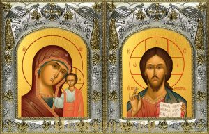 Венчальная пара икон Господь Вседержитель и Казанская икона Божьей Матери