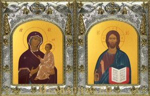 купить венчальную пару икон Господь Вседержитель и Тихвинская икона Божьей Матери