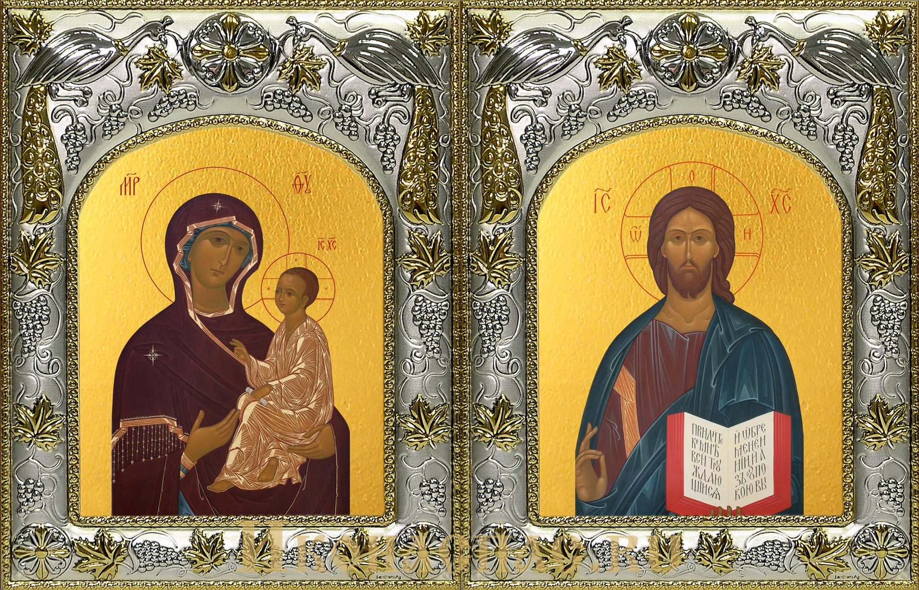 купить венчальную пару икон Господь Вседержитель и Тихвинская икона Божьей Матери