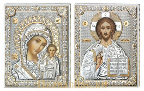 купить венчальную пару икон Господь Вседержитель и Казанская икона Божьей Матери итальянского производства