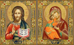 купить Венчальную пару икон Господь Вседержитель и Владимирская Божья Матерь