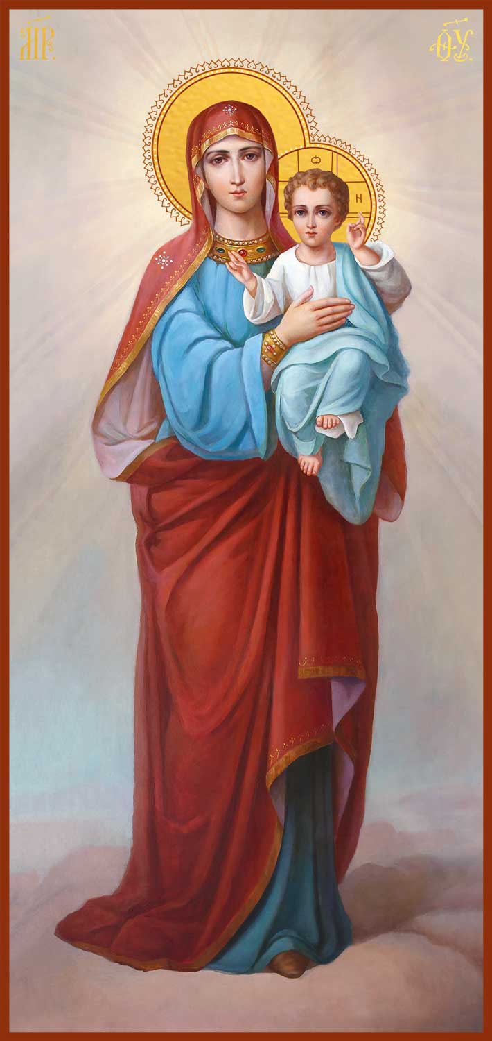 Богородица во весь рост с младенцем икона