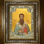 Икона Василий Великий святитель, в окладе и киоте 24х30 см BK-6792