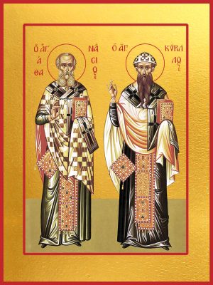 купить икону святых Афанасия Великого и Кирилла Александрийского
