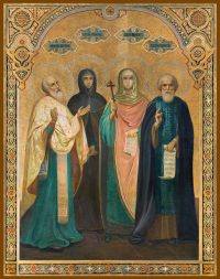 купить икону Спиридона Тримифунтского, Пелагии Антиохийской, Параскевы Пятницы, Сергия Радонежского