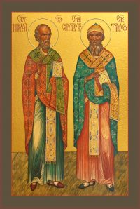 купить икону Николай Чудотворец и Спиридон Тримифунтский, святители